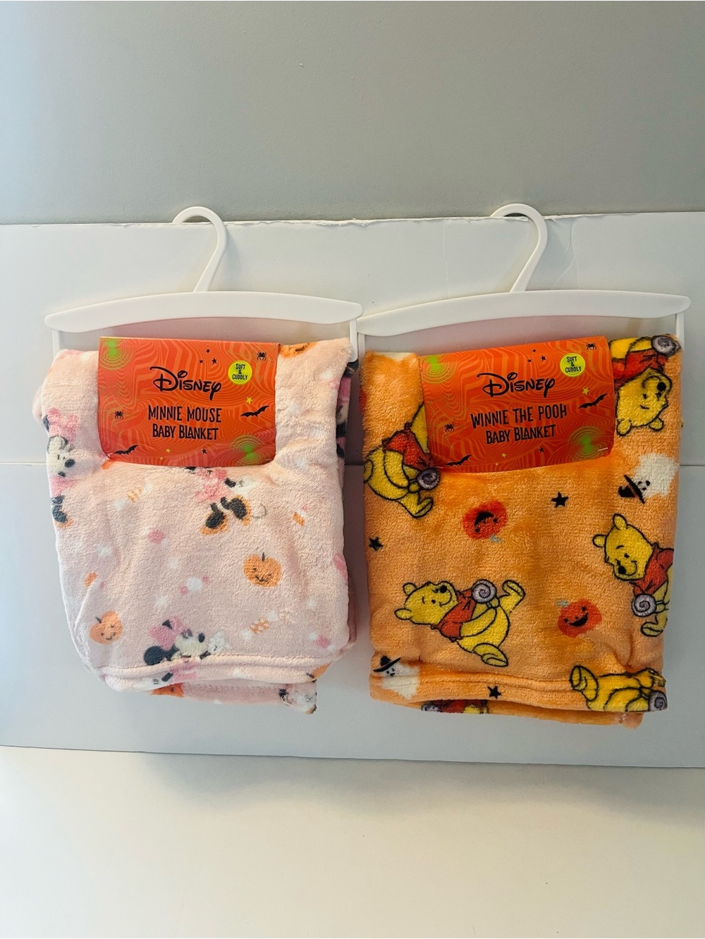 Disney Minnie Mouse & Winnie the Pooh Lot of 2 Halloween Baby Blankets Pumpkin